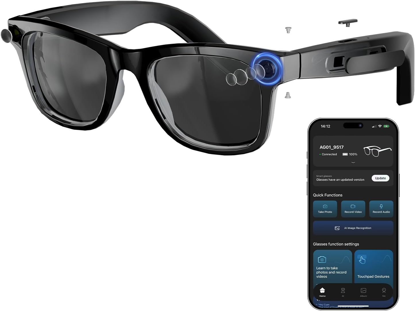 8MP AI Smart Glasses: 1080P Vi - Smart Glasses Lens 评论和价格