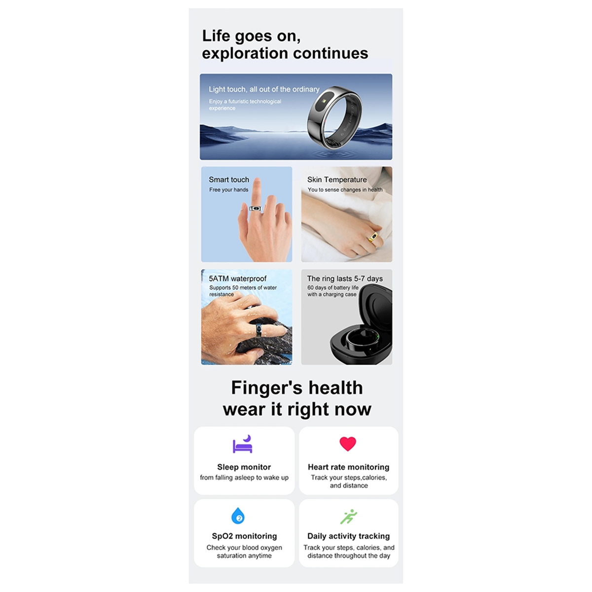 QA88X R08 Waterproof Smart Rin - Temperature Ring Skin 评论和价格